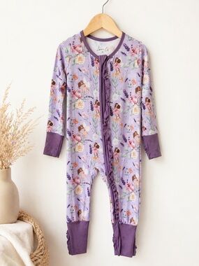 Little Sleepies Style Bamboo Pajama Romper 3T Lavender Floral Fairy Zip Stretch